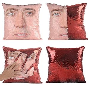 Merrycolor Nicolas Cage Mermaid Pillow Cover Sequin Pillow Case Funny Gag Gifts Reversible Sequin Pillow Cover…