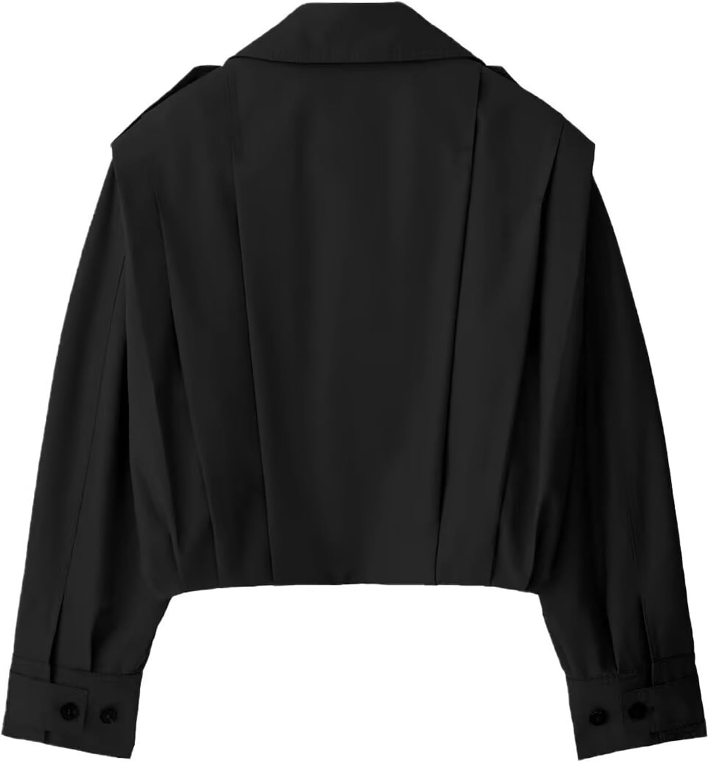 Women's Cropped Pleated Jacket Long Sleeve Collared Button Down Casual Short Trench Coat Spring Fall Outerwear