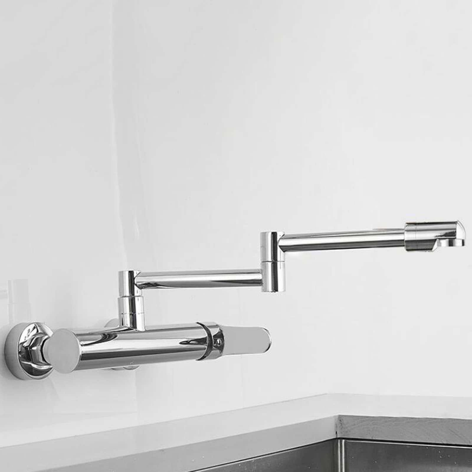 ZYCHSJXA Wall Mount Faucets Brass able Hot and Cold Water Swivel Kitchen Sink FaucetBlack(Chrome)