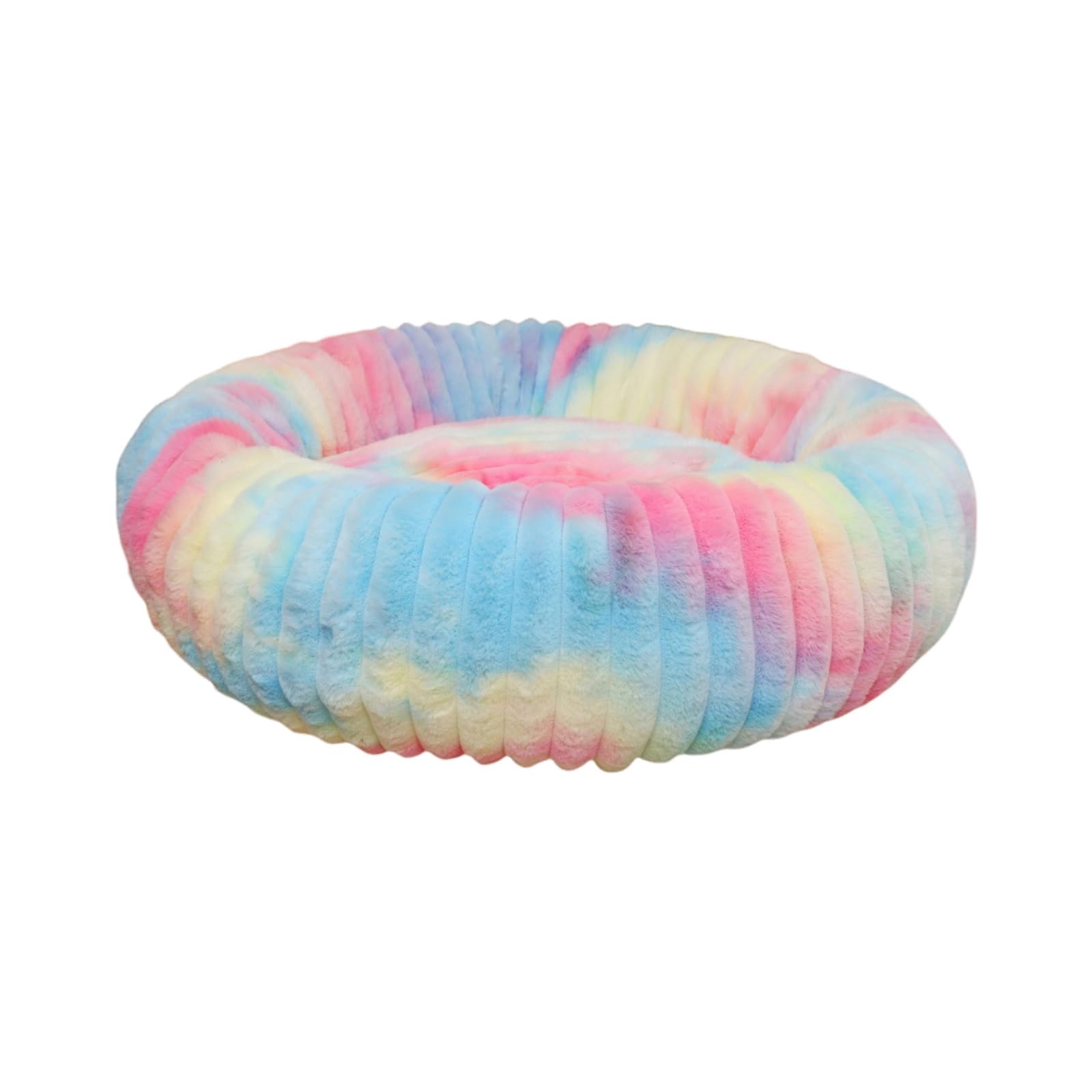Mateju Plush Donut Pet Bed, Fluffy Pet Cushion Warm Soft Plush Donut Dog Cat Bed for Calming Puppy Kitten Petbed with Non Slip Bottom, Machine Washable (Multicolored,Diameter 60cm)
