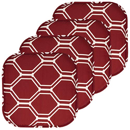 Sweet Home Collection Chair Cushion Memory Foam Pads Honeycomb Pattern Slip Non Skid Rubber Back Rounded Square 16" x 16" Seat Cover, Mirage Wine/White, 4 Pack