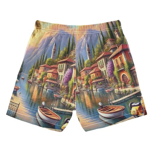 Lakeside Town Boat Boys Swim Trunks Quick Dry Toddler Swimsuit Boy Bathing Suits Swimwear Board Shorts 2T Multi2