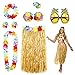 Produktbild PHOGARY 8 Teilig Hawaii Mottoparty Kostüme Set, Hula Rock (Naturfarben), Blumenkette, Blume-Armbänder, Blumen-BH, Haarblume, Ananas-Sonnenbrille für Tikiparty Beachparty Deko