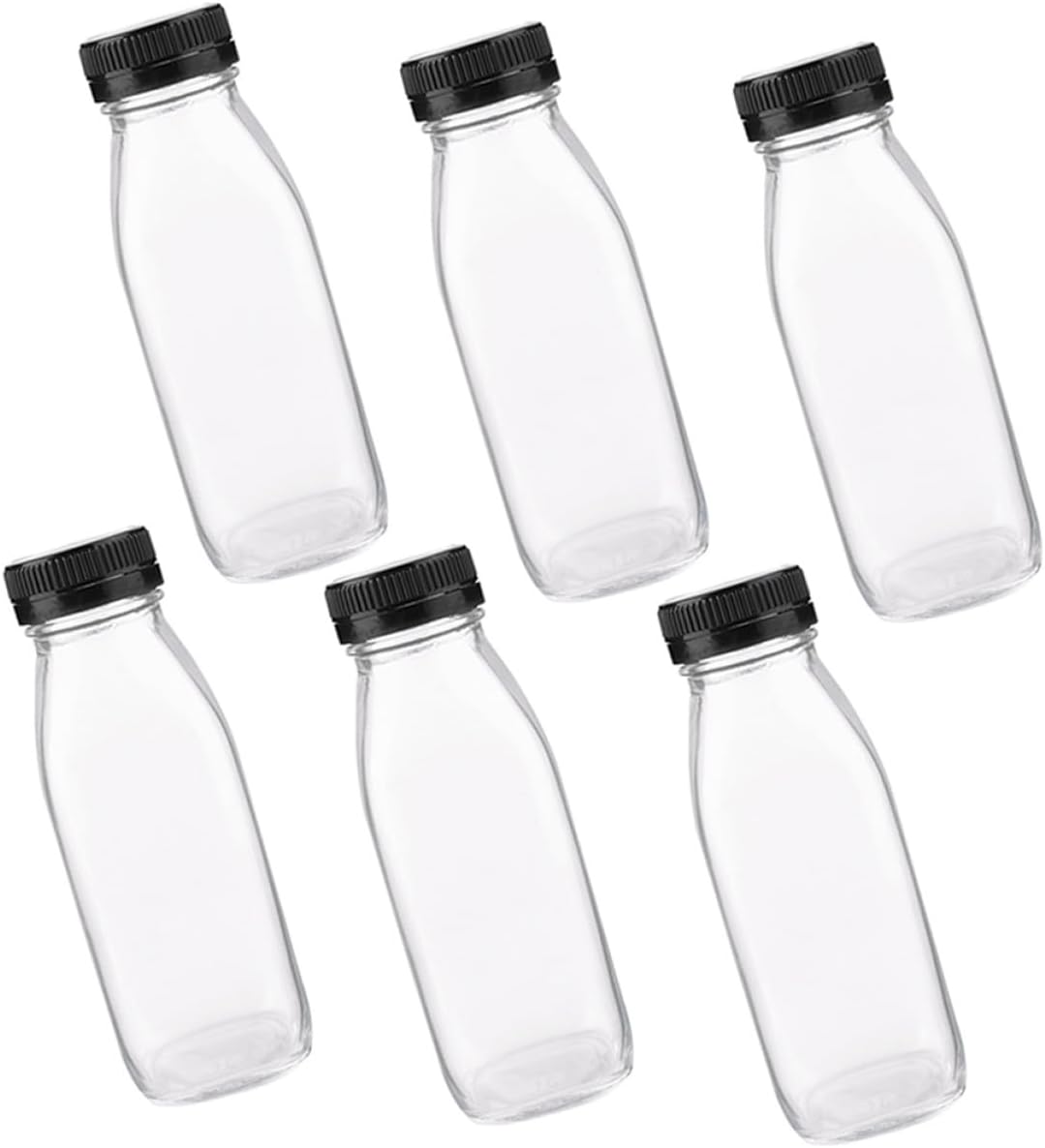6pcs 300ml Glass Juice Bottles with Lids Reusable Glass Milk Drinking Containers for Fridge Storage Food Beverage Bottles Random Color