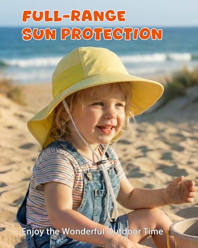 Image of Toddler Baby Sun Hat Kids Summer Beach Essentials Adjustable Beach Hats with Bucket Wide Brim for Boys Girls Age 0-14 Years