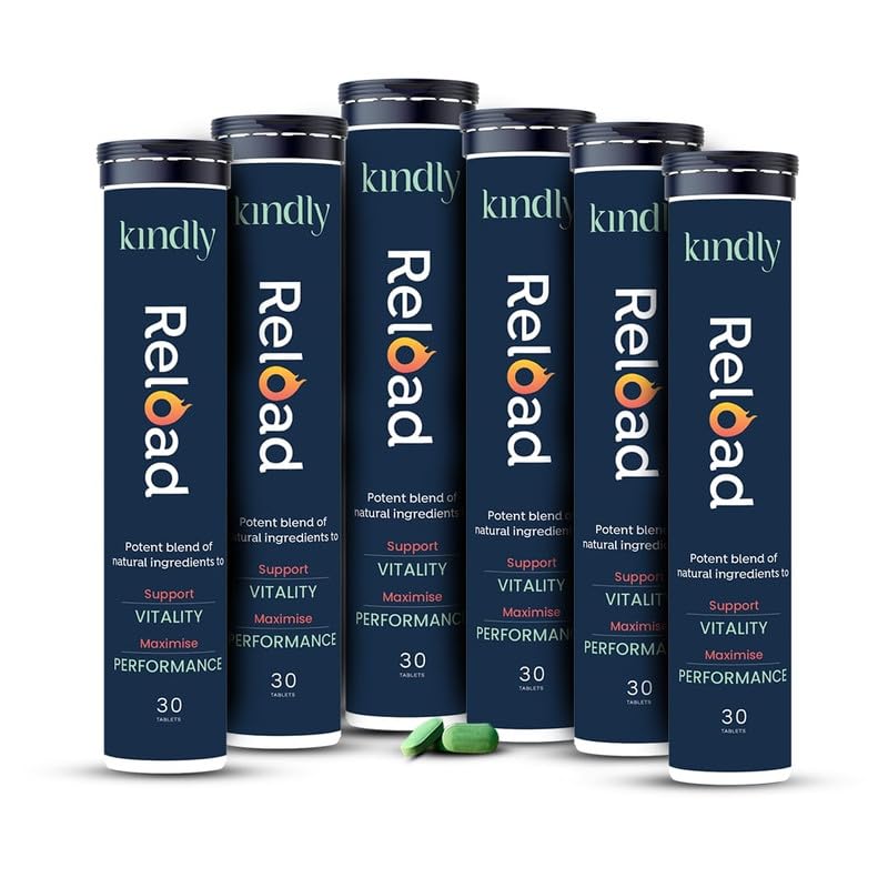 Kindly Health Reload 180 Tablets For Vitality Support, Stamina Boost, Supports Metabolism & Relaxation | Ashwagandha, Ginkgo Biloba & Fenugreek | Support Strength & Energy