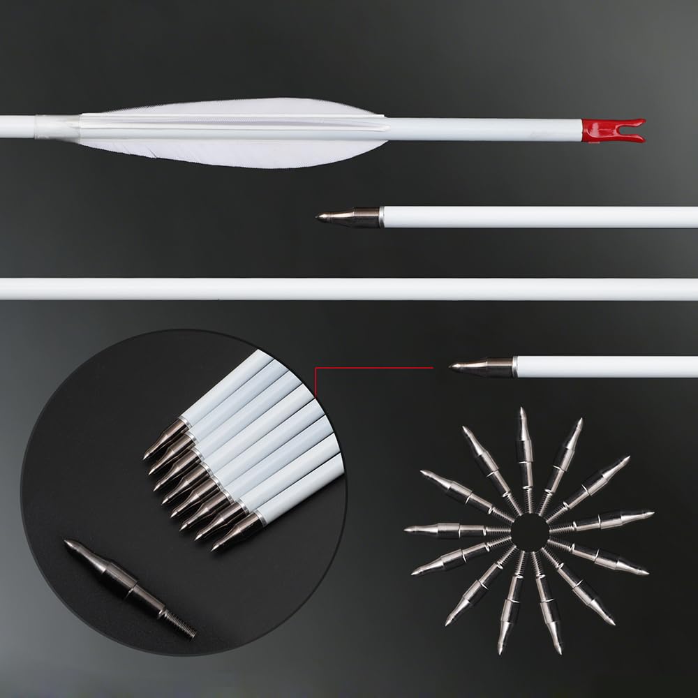 12 pz Tiro con Arco Flechas de Caza Spine 500 600 700 800 Flecha de Carbono-Puro 4" Pluma Natural Blanca para Arco Compuesto/Recurvo Práctica de Tiro y Caza
