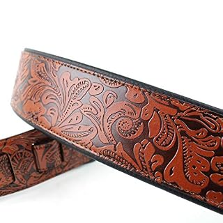 Walker And Williams G-970 Sangle en relief avec gant rembourré Marron bourbon Motif floral - Les Beatles, Paul McCartney, John Lennon, RIngo Starr, George Harrison Walker And Williams G-970 Sangle en relief avec gant rembourré Marron bourbon Motif floral – Image 3