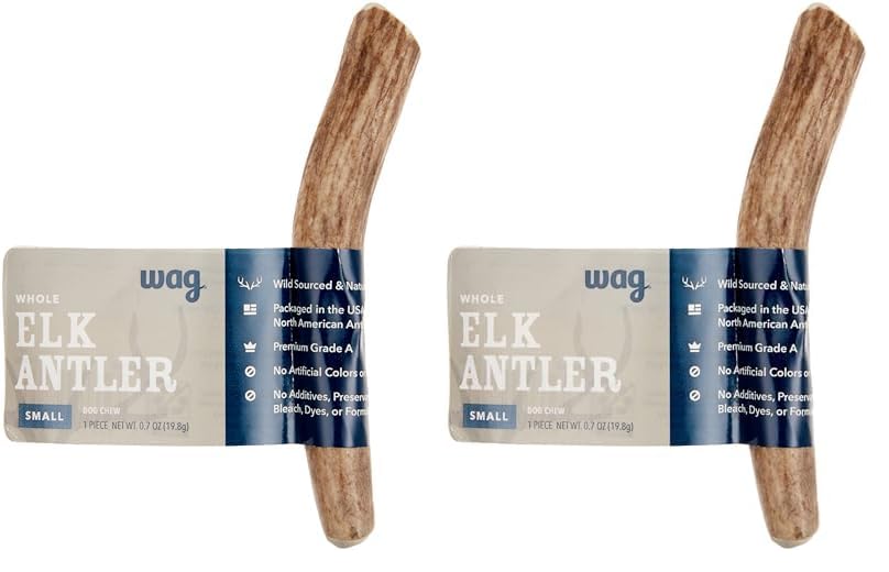 Amazon Brand - Wag Elk Antler - Whole - Small 4-5.5 inches (Best for Dogs Under 15 lbs), 0.70 Ounce (Pack of 2)