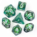 cusdie set di 7 dadi poliedrici riempiti con galaxy eye, per giochi di ruolo, dungeons and dragons, dadi di d&d (verde)