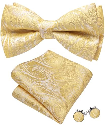 Image of YOHOWA Paisley Striped Men Bow Tie Pre-Tied Formal Adjustable Colorful Bowties Handkerchief Cufflinks Set Wedding Party