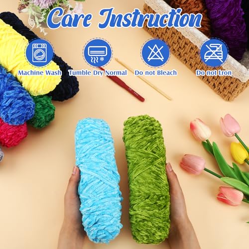 Image of Timgle 12 Pack Chenille Yarn for Crocheting, Soft Velvet Yarn 1312 Yards, 3 mm Thick Fluffy Plush for Hand Knitting Weaving Sweater Shawl Scarf Gloves DIY Craft, 109 Yards Each(Chic Color)