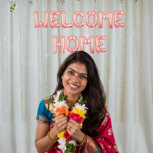 Image of Welcome Home Banner Rose Gold for Baby Boy Girl Bride Airport Foil Balloon Decoration Decor Celebration Rose Golden