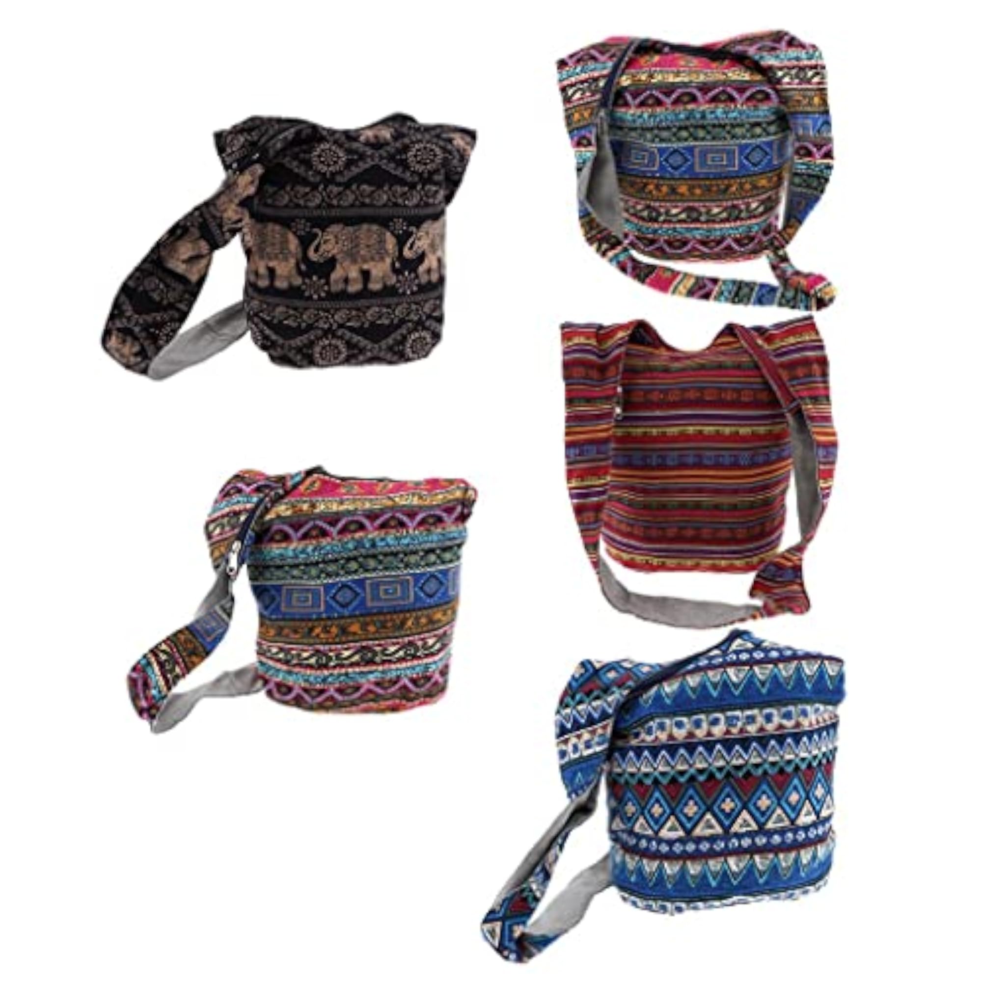 3x Bohemian Sling Crossbody Shoulder Bag Set, Black