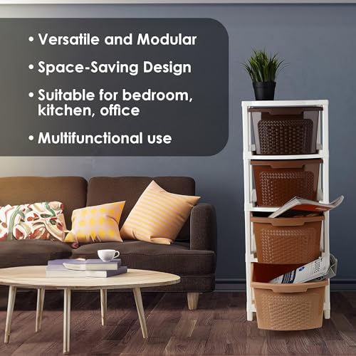 Image of Kuber Industries 4-Layer & 73 Ltr Plastic Drawer Storage Organiser | Modular Kitchen Cabinet & Toy Organizer For Kids Room | Multi Brown