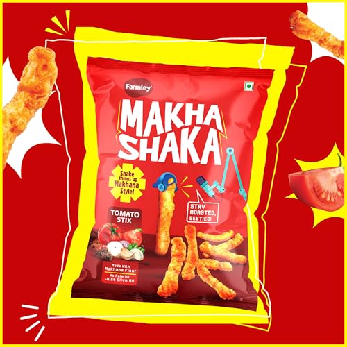 Image of Makha Shaka Stix Farmley Pillow Pouch I Healthy Snacks | Namkeen Snacks I Puffed Snacks | Roasted in Olive Oi (33 g (Pack of 1), Tomato Stix)