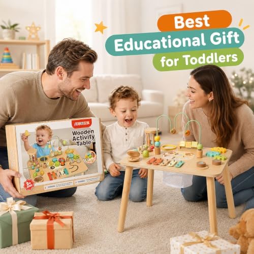 Atoylink Wooden Activity Table, 10 in 1 Montessori Sensory Play Table - 5