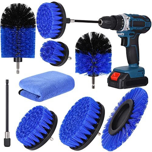 Bürstenaufsatz Bohrmaschine Set 8 Stück Bohrbürsten Befestigung Reinigungsbürste Power Scrubber Reinigung Kit Felgenbürste Set für Felgen Fliesen Küche Böden Badewanne, Blau