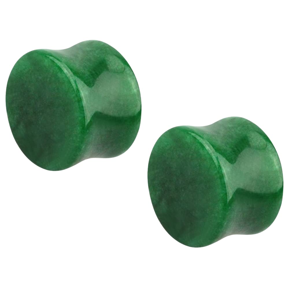 Pierced OwlPierced Owl Natural Green Jade Stone Double Flared Plug Gauges, Sold as a Pair