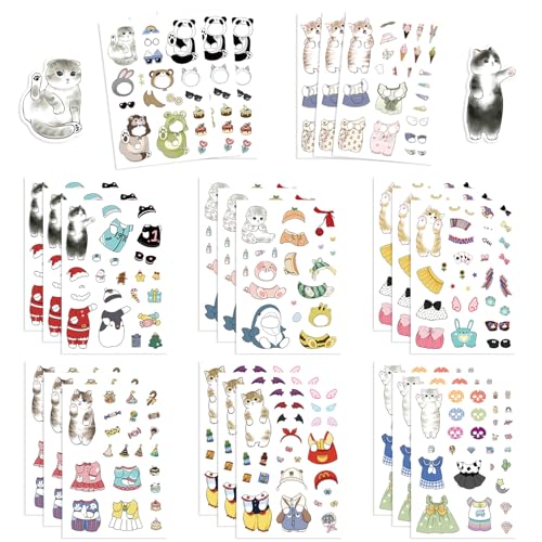 8枚セット ウォーターカラー キャット パジャマ コーデ ステッカー かわいい アニメ おしゃれ 防水 トレンディ 落書き 漫画 アウトドア DIY スノーボード スーツケース ギター 車 バイク 自転車 水筒 ヘルメット パソコン 携帯 ノート