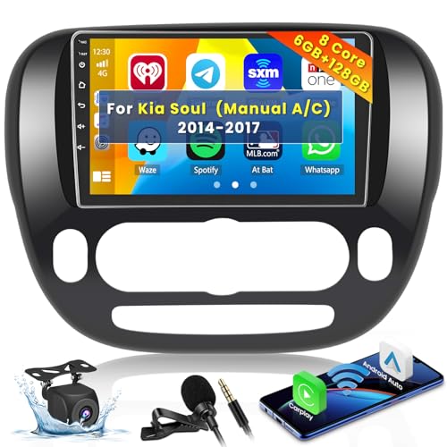[8 Core 6G+128G] Android Radio for Kia Soul 2014-2017 (Manual A/C) with Wireless Carplay, 9 Inch IPS Touch Screen for Soul Car Stereo, Bluetooth 5.0, 32 EQ, GPS, 5GHz WiFi, 59UI, Backup Camera