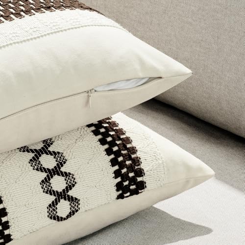 Image of MIULEE Set of 2 Dark Brown Boho Decorative Pillow Covers 18x18 Inch | Fall Farmhouse Couch Throw Pillows Modern Spring Cotton Cushion Covers Macrame Woven Home Decor for Bed Sofa Chair