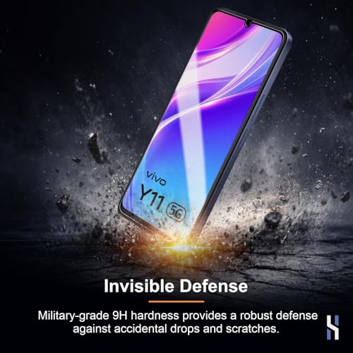 Image of Tempered Glass for Vivo Y11 and Vivo Y21 (6.74 Inch) - Military Grade 9H Screen Guard, Anti-Scratch, Shatterproof, Edge to Edge Full Coverage - Black Border