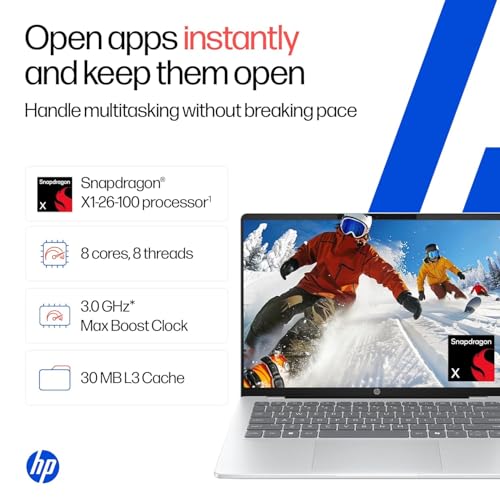Image of HP Smartchoice OmniBook 5 OLED (Previously Pavilion), Snapdragon X Processor (16GB LPDDR5x, 512GB SSD) 2K, 14'' /35.6cm, Win11, M365(1yr)* Office24, Silver, 1.35kg, he0014QU, Next-Gen AI Laptop