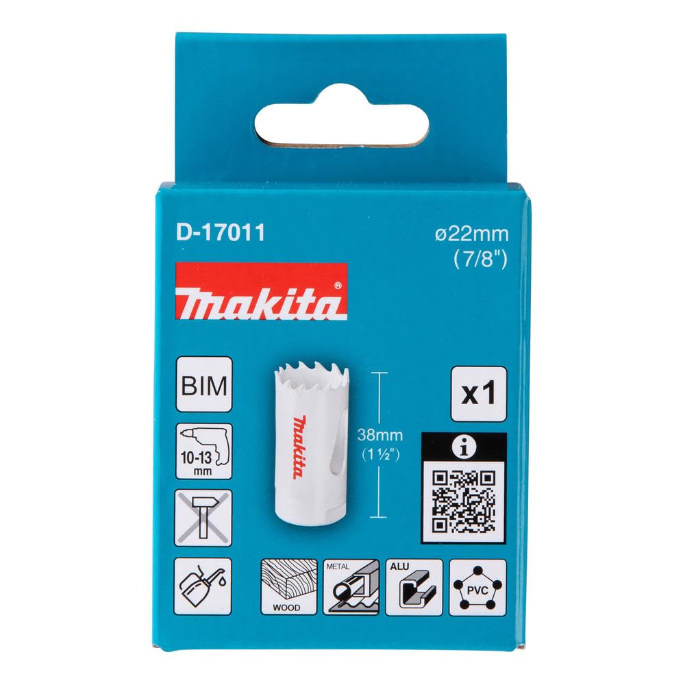 MAKITA D-17027 - Couronne bimétallique 22 mm pour acier, métal, bois ou plastique - Blanc