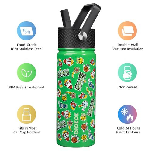 Image of BJPKPK Insulated Water Bottle, 18oz Stainless Steel with Straw Lid