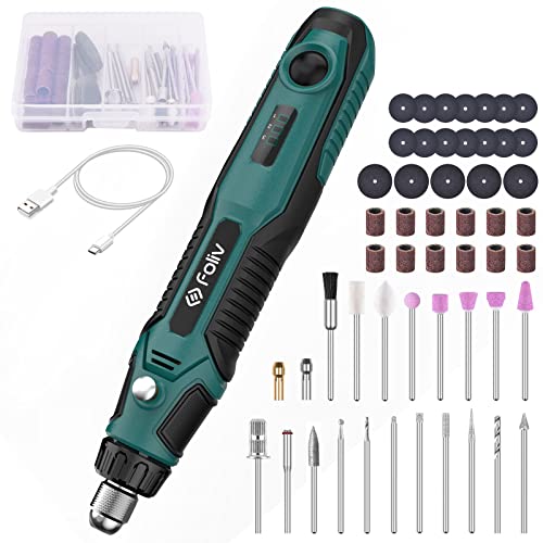 Foliv Cordless Rotary Tool, 4V Rotary Tool Kit with Type-C Charging, Mini Rotary Tool Wireless 3 Speed Adjustable for Sanding Cutting Drilling Cleaning Polishing Engraving, Suits for Light Projects