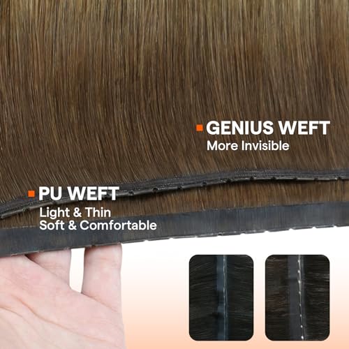 Image of Full Shine Butterfly Weft Hair Extensions 18 Inch 100G Medium Honey Ombre | Medium Brown To Honey Blonde, Double Side Pu Hole Weft, Ovo Weft, Hand Tied Extensions, Office Styling