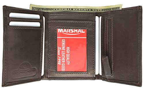 Leather Mens Wallet Trifold Black window ID Zipper Change Pocket FREE Organza Gift Bag