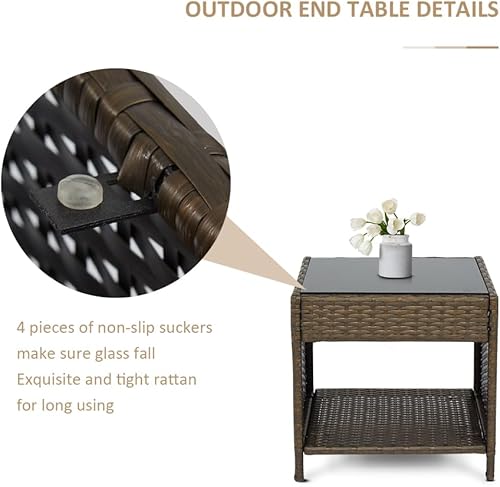 Miniatura 5 de FIZZEEY Juego de 3 sillas mecedoras de mimbre de ratán de polietileno para patio, bistró, juego de 3 piezas con mesa auxiliar al aire libre, goldish