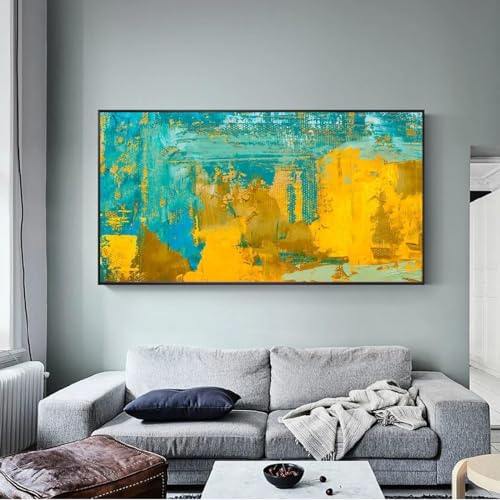 Impression sur toile abstraite dorée et turquoise - Décoration murale salon - 3
