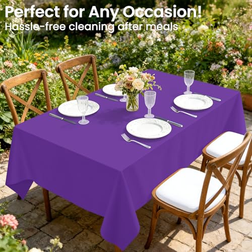 Image of LANLISA 4 Pack Purple Plastic Tablecloth, 54 x 108 Inch Rectangle Table Cloth Disposable, Halloween, Summerween Decor, Halloween Tablecloths, Party Plastic Cover