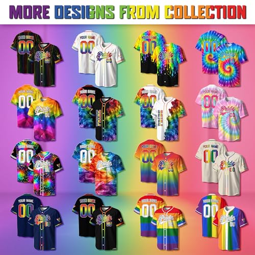 Jersey de béisbol personalizado LGBTQ negro con arcoíris para orgullo gay, camiseta unisex con nombre, número y logo miniatura 5