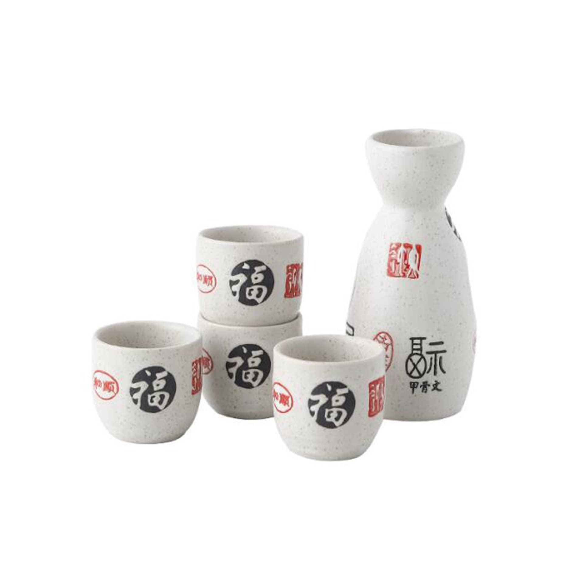Ecoodisk Ceramic Lucky Cat Japanese Sake Set,1 Tokkuri Bottle and 4 Ochoko Cups(50/150ml),C