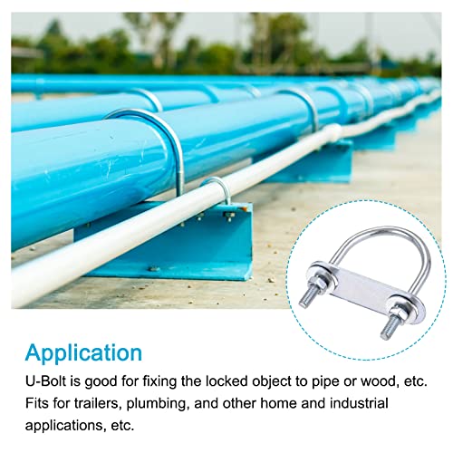 Image of METALLIXITY U Bolts 4 Sets (M6x42x70mm), Round U Bolt Steel with Accessories - for Construction, Pipe