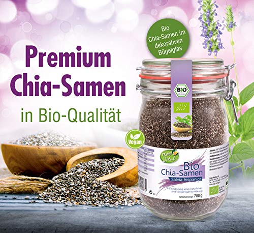 KOPP Vital® Bio Chia-Samen im Bügelglas 700 g - Bio-Qualität - ohne Gentechnik – Zusatzstofffrei - dekorativen Bügelglas - Premium Chia-Samen