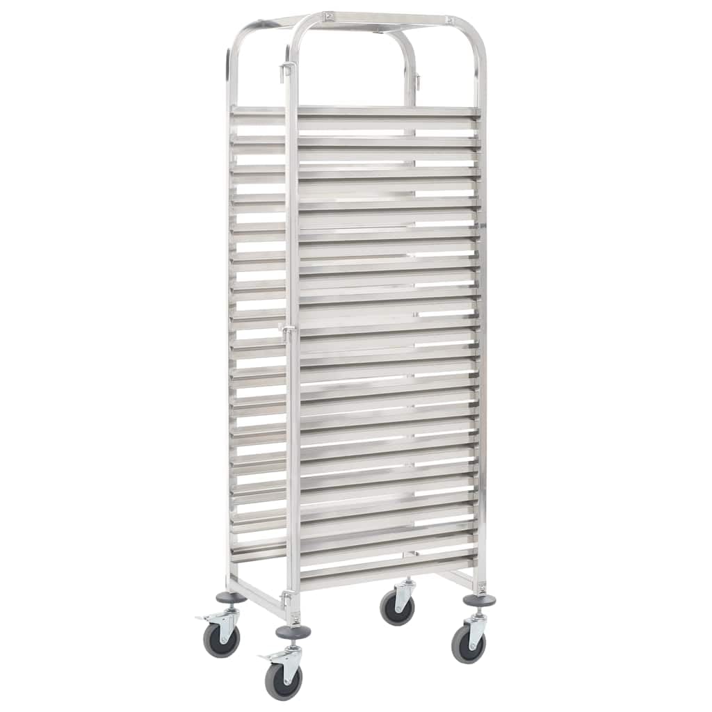 Carro de acero inoxidable para 16 bandejas de 38 x 55 x 163 cm con 4 ruedas de marcha suave, dos frenos, carro de servir y estantería para cocina, comedor, espacio de almacenamiento y