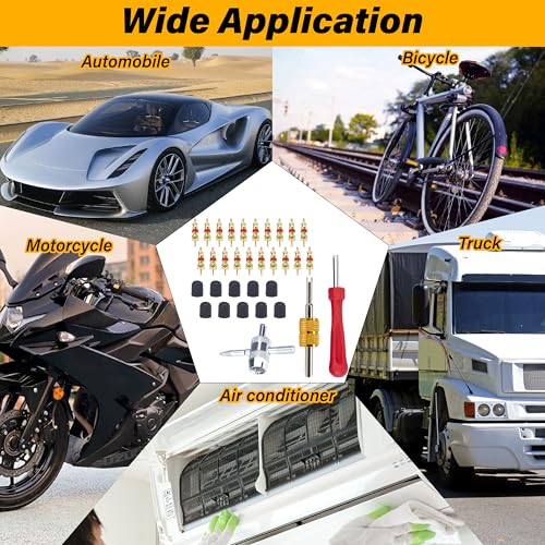 Image of ecocstm 2 PCS Tire Valve Stem Removal Tool with 20 PCS Valve Cores, 10 PCS Tire Valves Caps, 1 PCS 4-Way Valves Tool, Car Accessories Tires Repair Tools Universal for All Cars (33 PCS)