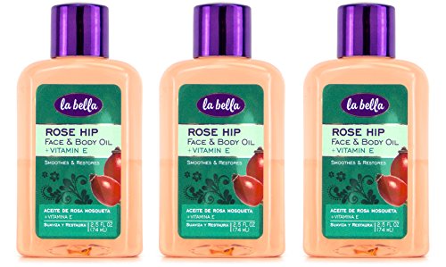 Rose Hip + Vitamin E, La Bella, Face & Body Oil, 2.5 oz, Pack of 3