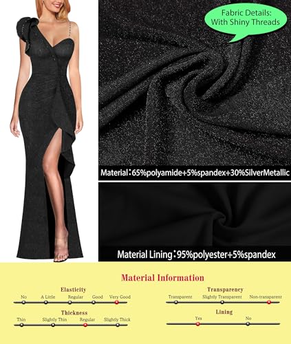 Image of VFSHOW Womens Formal Prom Elegant Ruffle One Shoulder Beaded Strap Ruched Slit Maxi Dress Wedding Evening Long Gown
