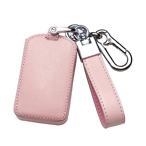 HIBEYO Smart Car Key Case Fits for VOLVO Protective Key Case Cover Cowhide Leather Fits for VOLVO XC90 XC70 S60 S80 S90 C30 V70 V90 T6 T8 Remote Key Ring-Side Buttons Pink