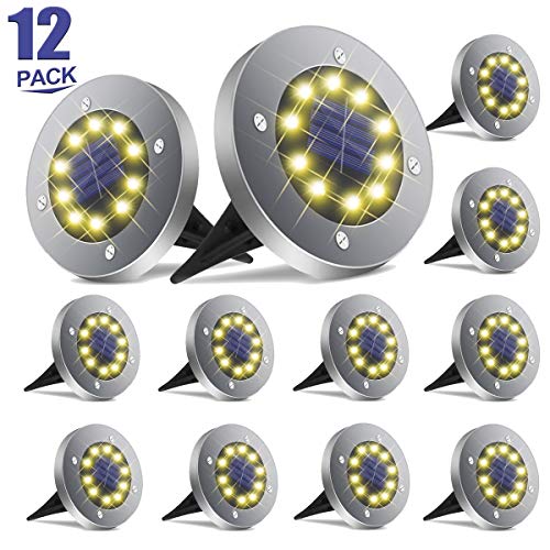 DUUDO Solar Ground Lights 10 Led Solar Garden Lights Decoration Warterproof for Pathway Patio Walkway Lawn Outdoor Lights (Warm White,12PACK)