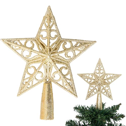 14.5cm Gold Glitter Star Christmas Tree Topper Shatterproof for Christmas Tree Decorations Xmas Treetop Tree Crown Holiday Ornament