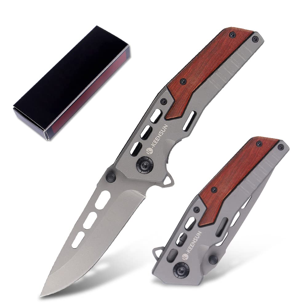 KEENSUN Pocket Folding Knife,Tactical Knife, Hunting Knife, Flipper Knife,EDC Knife,Folding Pocket Camping Knife.Thumb stud Assisted Opening Knifes with Liner Lock and Pocket clip.Good for Camping, Hiking, Indoor and Outdoor Activities.