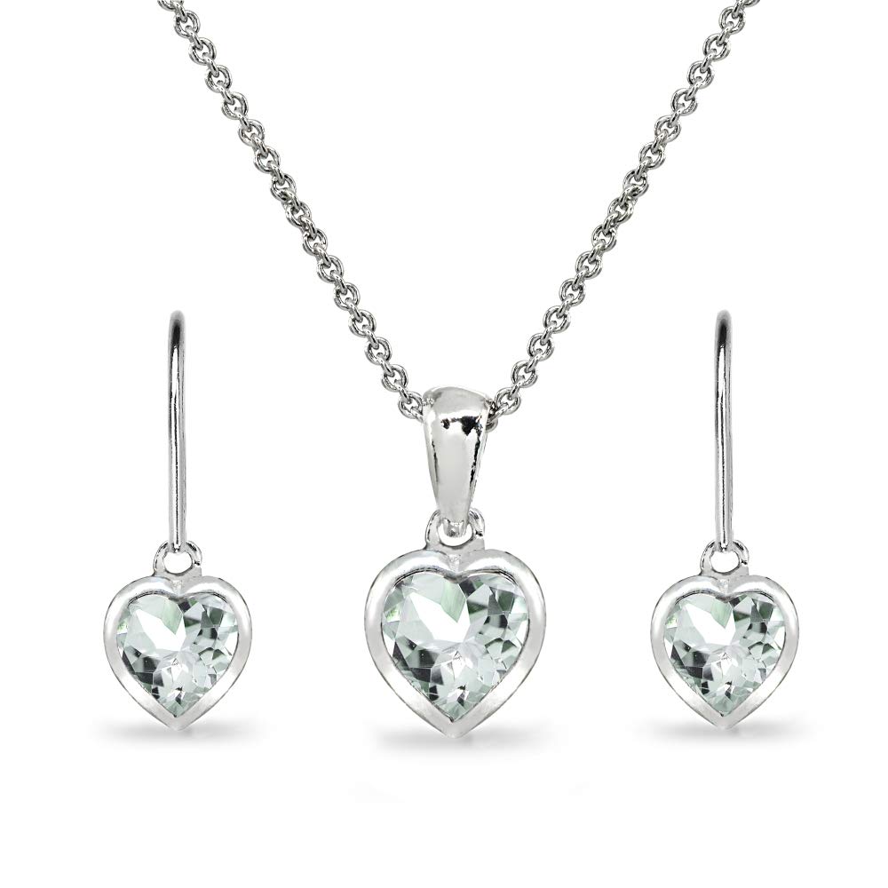 B. BRILLIANTJewelry Sets for Women, Heart Necklace and Earring Sets for Women, Birthstone Jewelry, Bezel-Set Genuine or Synthetic Gems, Pendant Necklace, Short Necklace, Dangle Earrings, Sterling Silver Jewelry