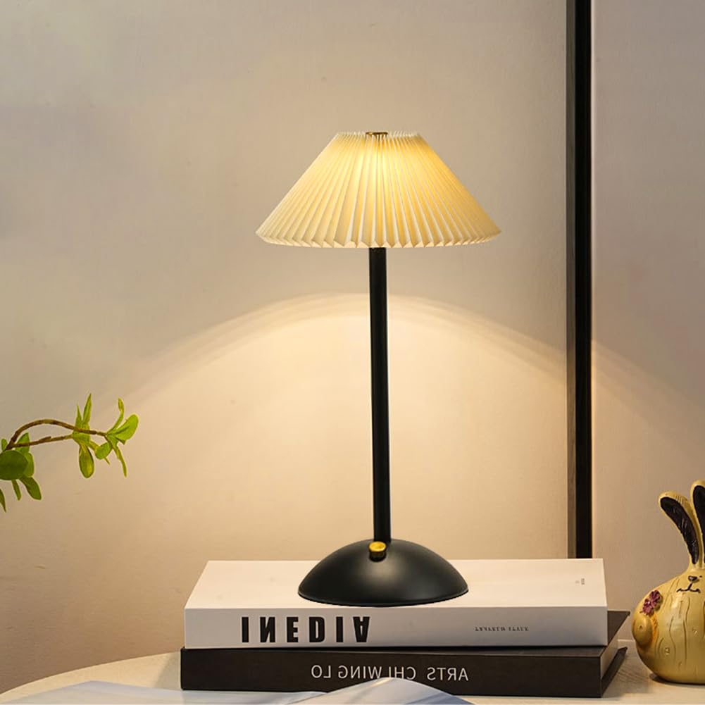 Avzyardy Black Led Desk Lamp,Modern Nordic Pleated Touch Control Bedside Lamps With Wooden Base Dimmable 3 Light Colors Table Lamp With Usb Bedside Lamp Reading Lamp For Bedroom Living Room Decor